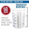 imageTCP Global 20 Ounce 600ml Disposable Flexible Clear Graduated Plastic Mixing Cups  Box of 50 Cups  Use for Paint Resin Epoxy Art Kitchen Cooking Baking  Measuring Ratios 21 31 41 ML