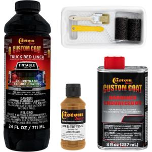 imageCustom Coat Federal Standard Color  30257 Earth Yellow T83 Urethane RollOn BrushOn or SprayOn Truck Bed Liner 1 Quart Kit with Roller Applicator Kit  Textured Car Auto Protective Coating