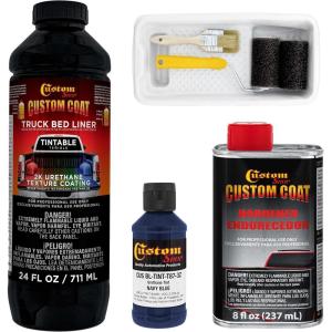 imageCustom Coat Federal Standard Color  35048 Navy Blue Urethane RollOn BrushOn or SprayOn Truck Bed Liner 1 Quart Kit with Roller Applicator Kit  Textured Car Auto Protective Coating
