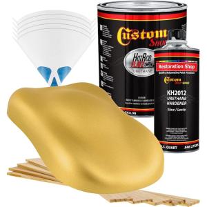 imageCustom Shop  Anniversary Gold Metallic  Hot Rod Flatz Flat Matte Satin Urethane Auto Paint  Complete Gallon Paint Kit  Professional Low Sheen Automotive Car Truck Coating 41 Mix Ratio