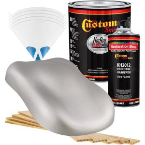 imageCustom Shop  Sterling Silver Metallic  Hot Rod Flatz Flat Matte Satin Urethane Auto Paint  Complete Gallon Paint Kit  Professional Low Sheen Automotive Car Truck Coating 41 Mix Ratio