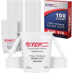 imageCustom Shop Paint Mixing Cups 16Ounce Box of 100  Plastic Measuring Cups for Liquids Automotive Painting Epoxy Resin Acrylic Arts Crafts Disposable or Reusable Graduated Mixing RatiosCups  Box of 100  12 Lids