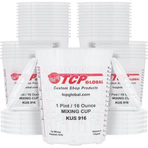 imageCustom Shop Paint Mixing Cups 16Ounce Box of 100  Plastic Measuring Cups for Liquids Automotive Painting Epoxy Resin Acrylic Arts Crafts Disposable or Reusable Graduated Mixing RatiosCups  Pack of 36  12 Lids