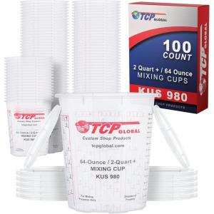 imageCustom Shop Paint Mixing Cups 64Ounce Box of 100  Plastic Measuring Cups for Liquids Automotive Painting Epoxy Resin Acrylic Arts Crafts Disposable or Reusable Graduated Mixing Ratios