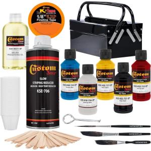 imageCustom Shop Pinstriping Deluxe Box Kit  5 Colors Tape Chart Reducer Starter set of 3 Striping Brushes Mix Sticks and Mixing Cups  Storage Box