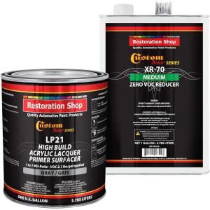 imageCustom Shop Premium High Build Acrylic Lacquer Primer Surfacer 1 Gallon Kit with Low VOC Reducer  Fast Filling Drying Easy Sanding Excellent Adhesion  Apply Over Metal Steel Body Filler Putties Automotive Industrial