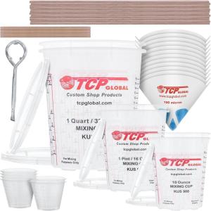 imageTCP Global Complete Paint Mixing Kit  12 Cups with Lids Mixing Sticks Paddles Strainers  Epoxy Resin Measuring Cups Plastic Paint Cup Containers for Automotive ampamp Art Projects